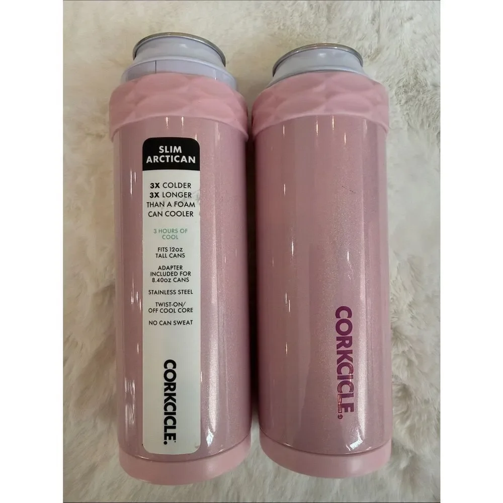 Corkcicle Slim Arctican Can Coolers in shimmer Cotton Candy Blush Pink - Pair